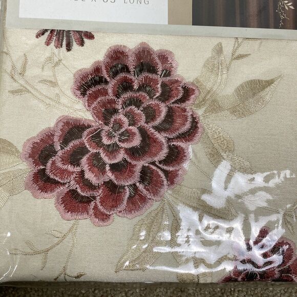 2 NWT Alesandra Floral Embroidered Faux Silk Window‎ Curtain Panel Beige 44x63" - Picture 6 of 6
